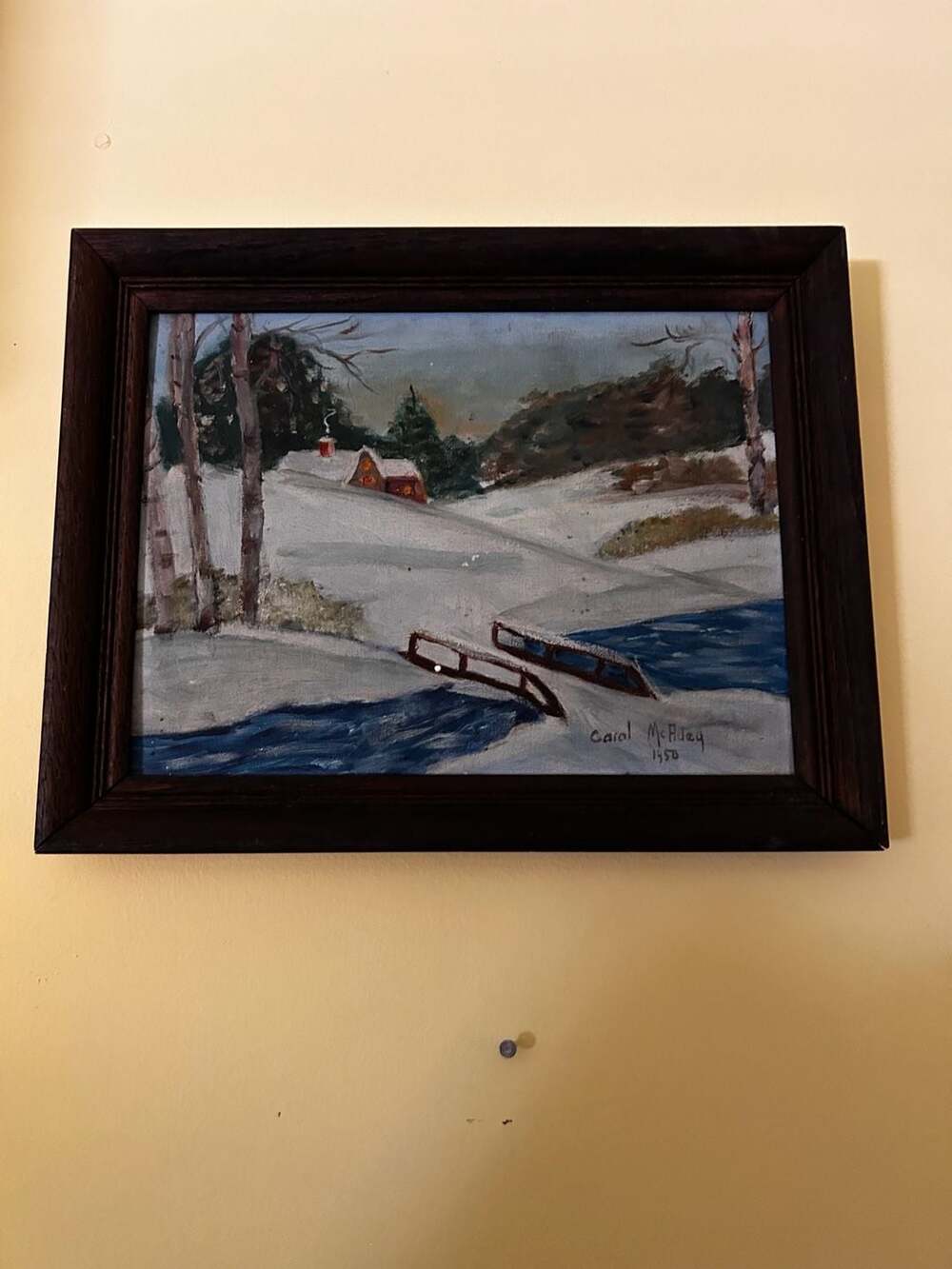 Vintage 1950 Original Oil Painting Winter Landscape by Carol McAlley